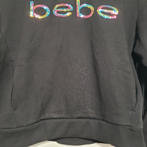 Bebe Sport Rainbow Iridescent Sequin Logo Black Hoodie - Picture 6 of 15